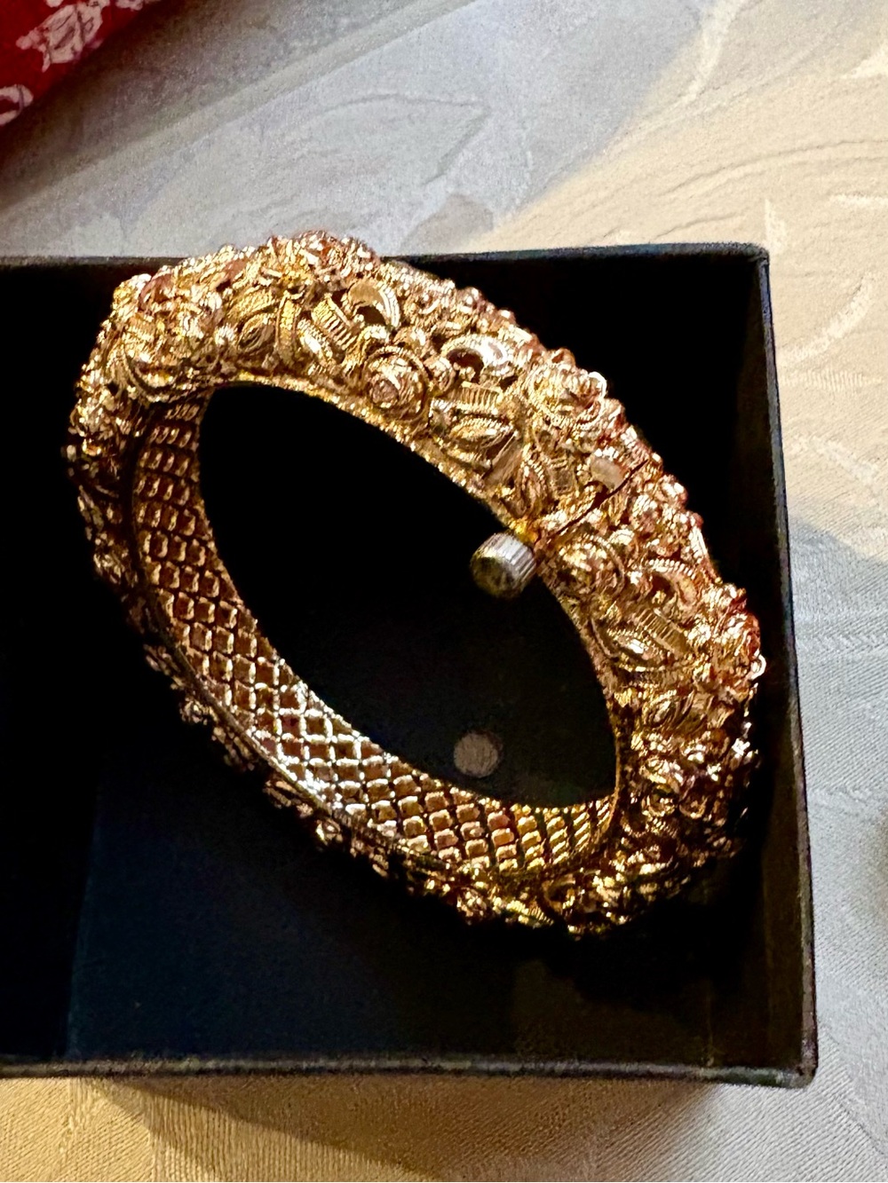 Handmade Antique Ornate Gold Floral Bangle Bracelet - Women Jewelry